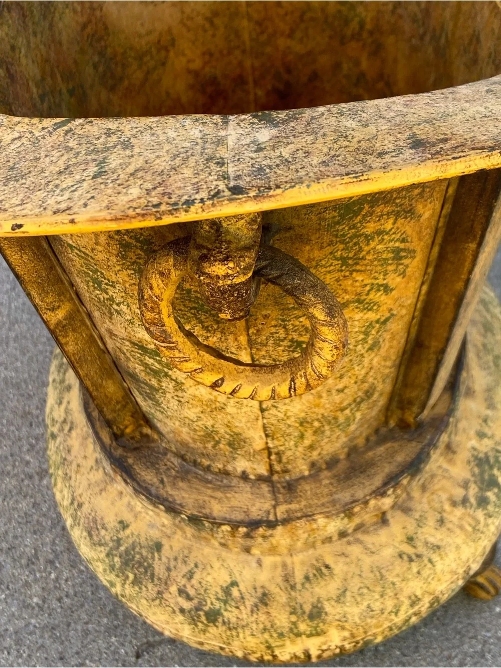 Distressed Yellow Decorative Floor Vase with Ring Accent